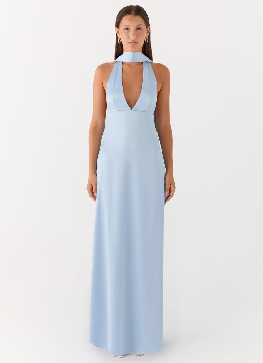 Alicia Satin Halter Maxi Dress - Baby Blue