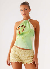 Dalila Beaded Tie Back Top - Yellow Floral