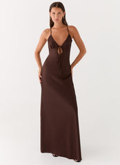 Flora Satin Maxi Dress - Chocolate