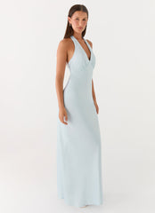 Heavy Hearted Satin Maxi Dress - Ice Blue
