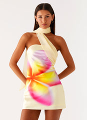 Isa Scarf Satin Mini Dress - Frangipani Yellow