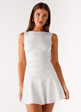 Kelda Mini Dress - White Polka Dot