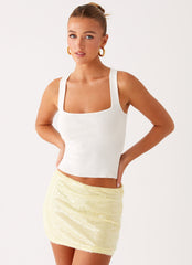 Nostalgic Nights Sequin Mini Skirt - Lemon Spritz