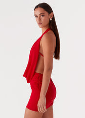 Elysia Chiffon Mini Dress - Red