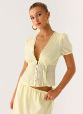 Sweet Lullaby Button Up Shirt - Lemon Yellow