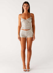 Maelis Low Rise Sequin Mini Shorts - Silver