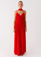 Yorke Scarf Maxi Dress - Raspberry Red